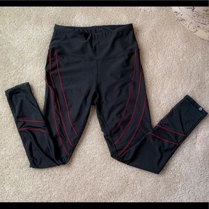 Black Leggings with Red Trim and Mesh Detail